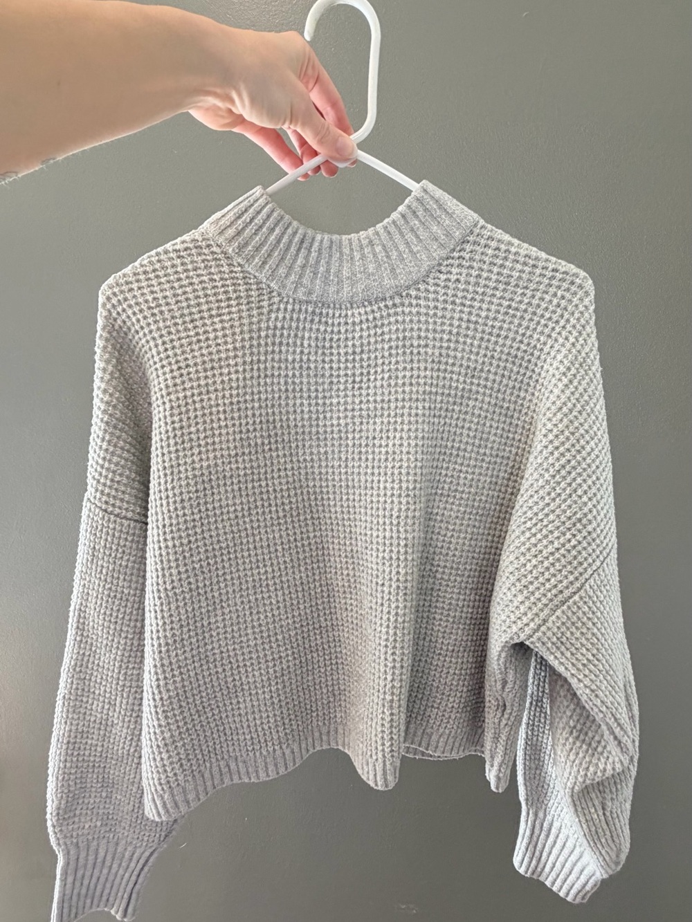 Hollister Light Gray Waffle-Knit Mock Neck Sweater